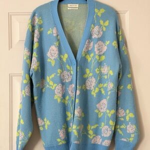 Urban Outfitters Oversized Blue Floral Cardigan